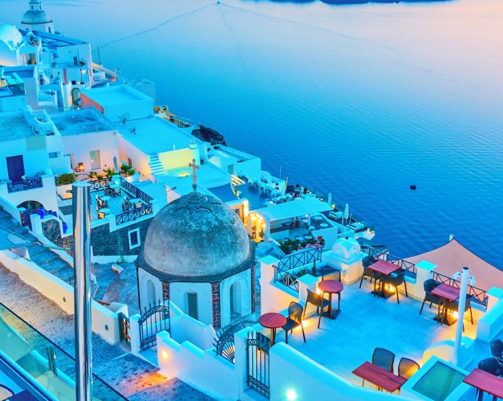 Santorini barovi kokteli i večernji pogled